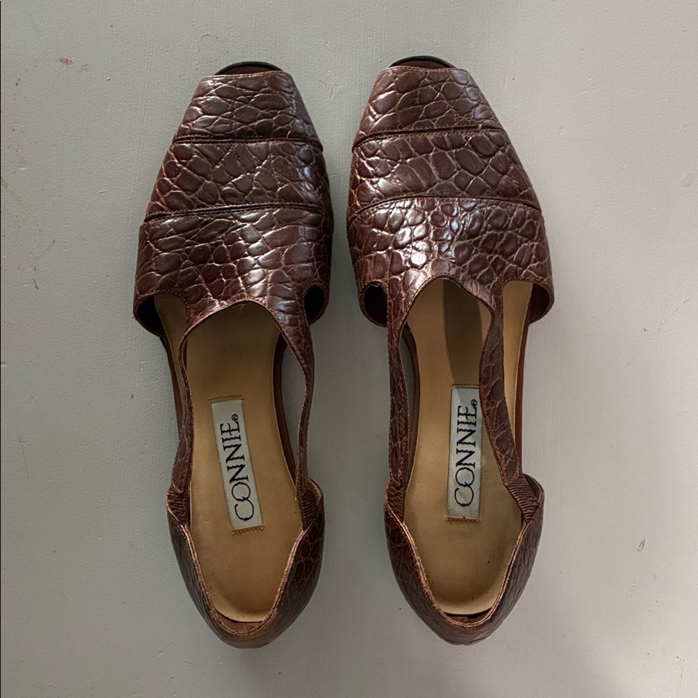 Connie Brown Croc-Embossed Slingback Flats